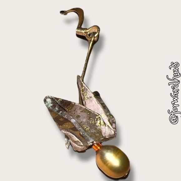 Origami Dangle Earrings With Pearl Accent - Picture 4 of 8